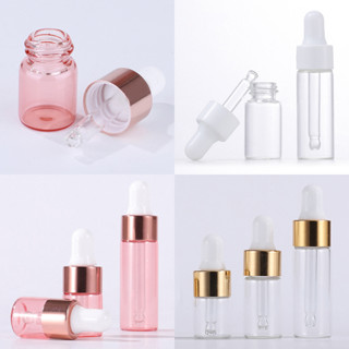 (10 ชิ้น) ขวดแก้ว 2-20 ml. สีใส หัวบีบสีทอง ขาว ชมพู ขวดดรอปเปอร์ #P383 P397PK P397C ขวดเซรั่ม ขวดบีบ ขวดเปล่า