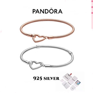 [ส่งจากกรุงเทพ]Pandora แท้ เงิน925 14K rose gold สร้อยข้อมือ กำไล Moments heart snake chain bracelet ของแท้ 100%