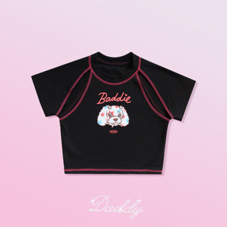 DADDY | Rookie Star Crop Top เสื้อครอท็อป สกรีนลายสุนัข rookie star สีดำ