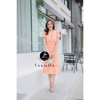 ชุดเดรส ชุดเดรสลูกไม้ ชุดเดรสสาวอวบ ชุดเดรสออกงาน ชุดเดรสยาว ชุดเดรสลายดอก TarmHa แบรนด์ รุ่น TH 03 Old rose