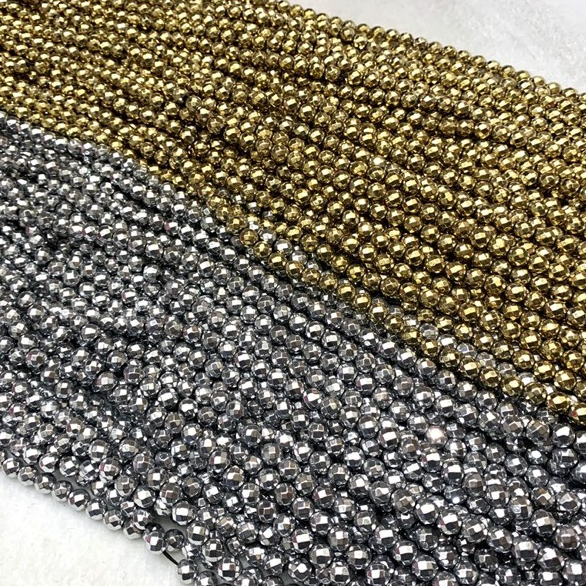 (Limited สีพิเศษ) ไพไรต์ /เฮมาไทต์ Pyrite/Hematite เจียเหลี่ยม 6 mm ** รุ่นนี้สวยมาก **