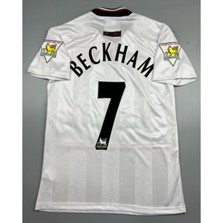 เสื้อบอล ย้อนยุค แมนยู 1997 เยือน Retro Manchester United Away พร้อมเบอร์ชื่อ 7 BECKHAM อาร์มพรีเมียร์ เรโทร 1997-99