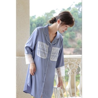 Dusty blue lace dress pajamas (premium silk satin)