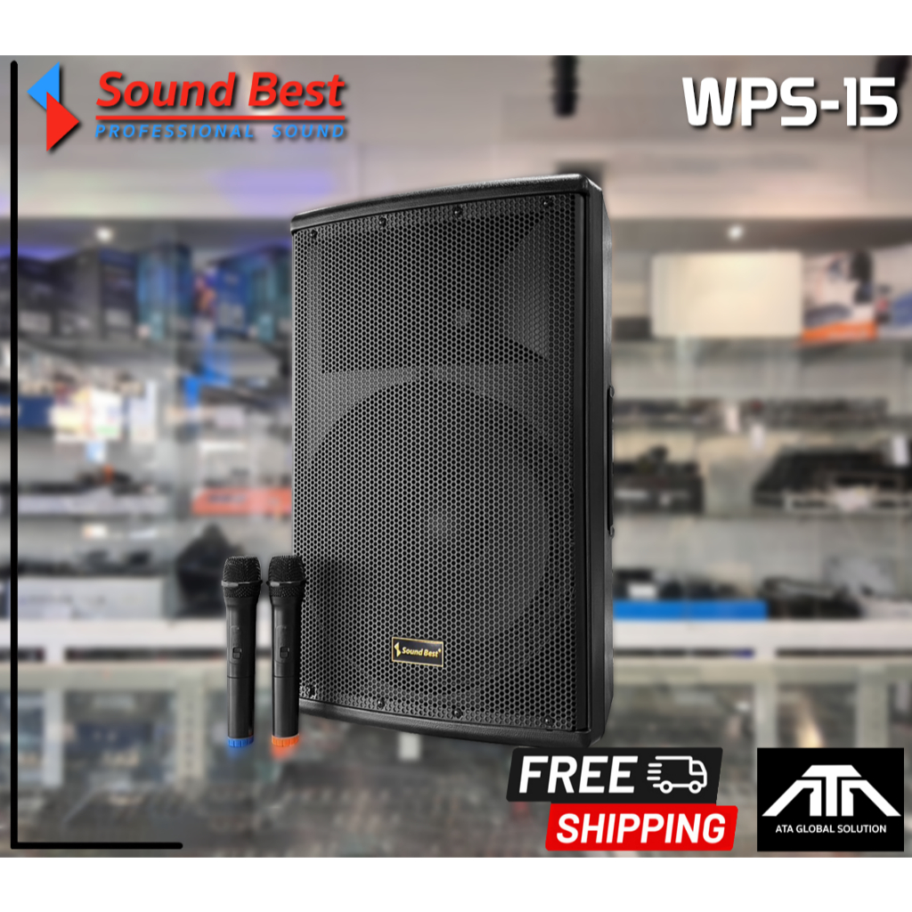 ตู้อเนกประสงค์ 15นิ้ว Sound Best WPS-15 มีล้อลาก กำลังวัตต์ 300W (Peak) Impedance 4 Ohm มีไมค์ลอยสองตัว