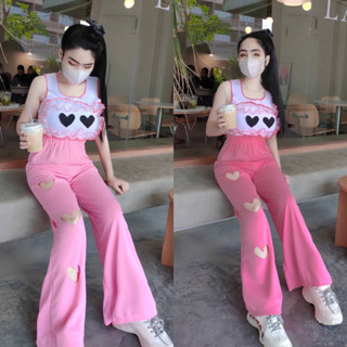 พร้อมส่ง ชุดเซ็ตหัวใจชมพู💖ต้อนรับวาเลนไทน์💖เซ็ตเสื้อ+กางเกง คุ้มมาก