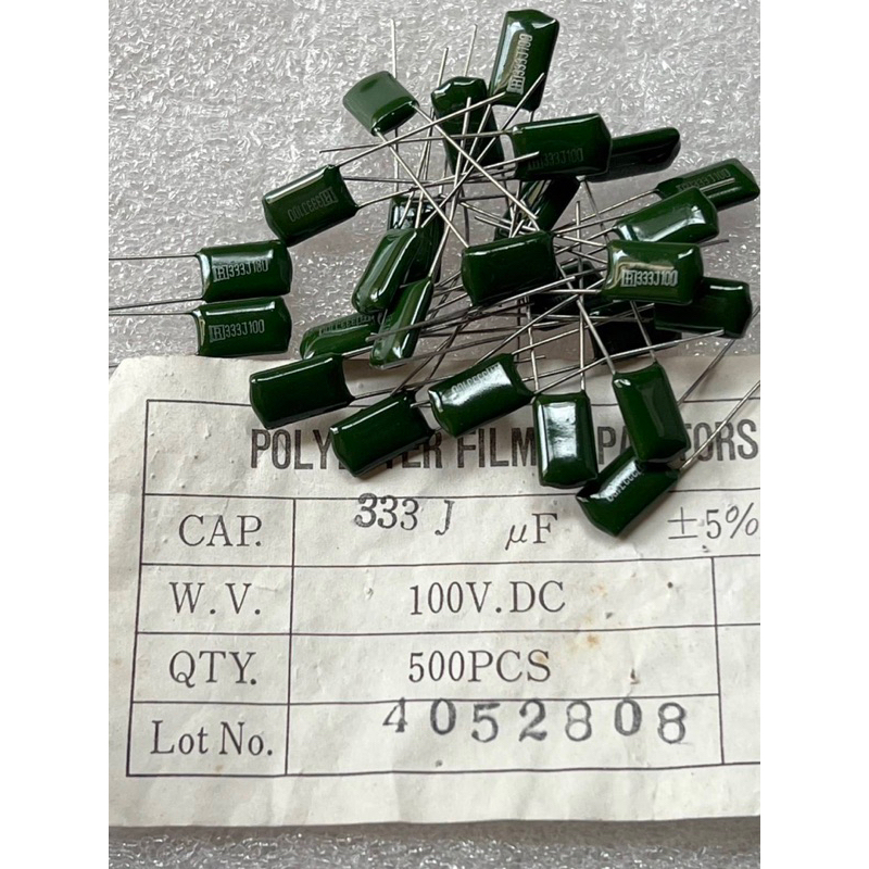 0.033UF 100V 333J  333PF ไมล่าของญี่ปุ่น ขาห่าง5มิล Cไมล่าของแท้ของใหม่(10ชิ้น) ตัวเก็บประจุ คาปาซิเ