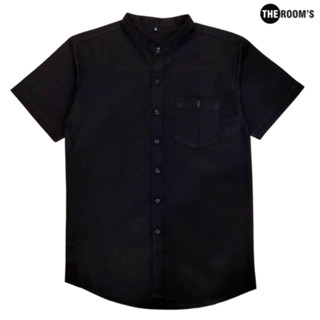 เดอะรูม THE ROOMS เสื้อเชิ้ตผ้าอ็อกฟอร์ด คอจีนแขนสั้น สีดำ นุ่ม สบาย