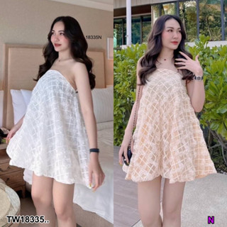 J18335 เดรสสั้นเกาะอก ปักนูน Short dress, strapless, embossed