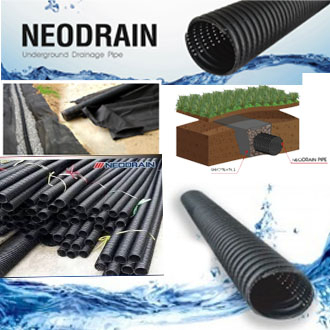 ท่อนีโอเดรน (NEODRAIN)พร้อมแผ่นจีโอเท็กซ์ไทล์ 120กรัม ขนาด 2.5 นิ้ว 65 มม. ยาว 6เมตร/ท่อน ท่อระบายน้