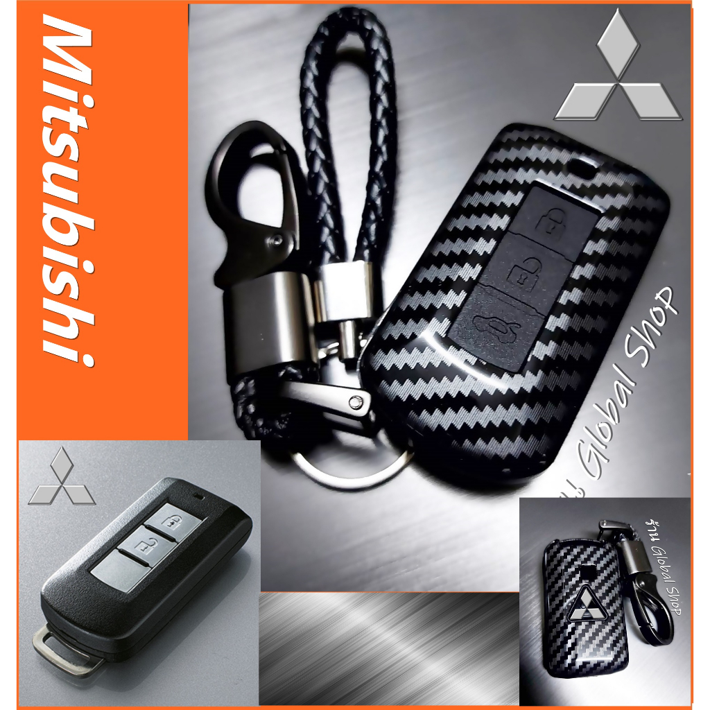 🔥จำนวนจำกัด🔥เคส Mitsubishi สำหรับกุญแจรถ มิตซู ลายเคฟล่า พร้อมพวงกุญแจ​ เคสแบบแข็งหุ้ม 2 ชั้น