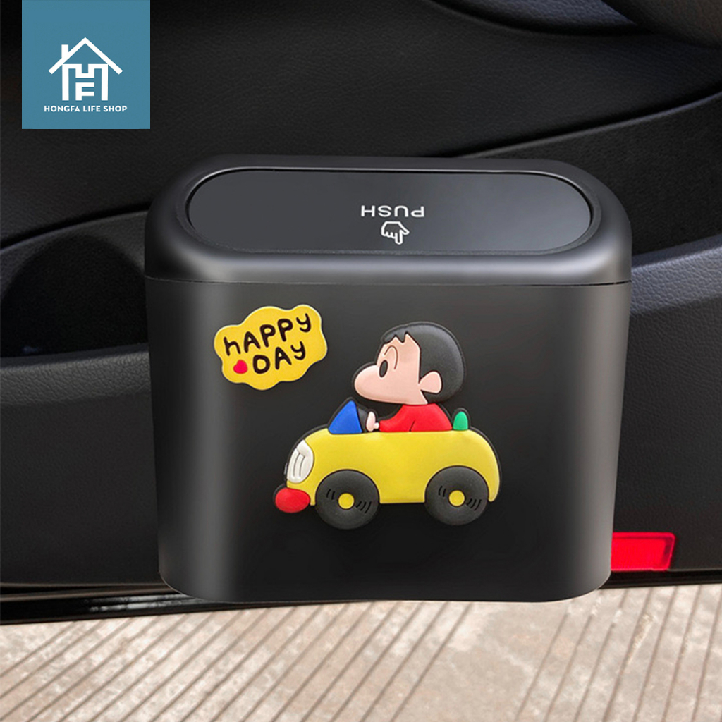 HONGFA ถังขยะในรถฝาปิดอัตโนมัติ มีที่เสียบ มาให้พร้อมติดตั้งใช้งาน