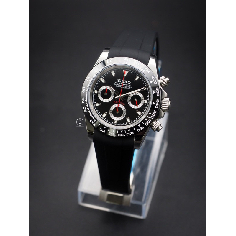 Seiko Mod Daytona Black Ceramic Red Hands with Black Rubber (Daytona Edition) ⚫️🔴