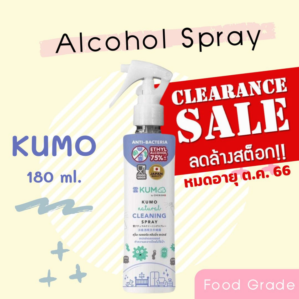 ลดล้างสต็อก!!! สเปรย์แอลกอฮอล์ KUMO คุโมะ 180 ml. (รุ่นหัวฟอกกี้) แฮนด์ คลีนนิ่ง สเปรย์ Hand Cleaning Spray Food Grade