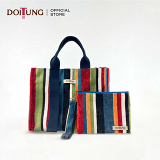 DoiTung กระเป๋าผ้า TOTE BAG &amp; MINI BAG STRIPE MULTI COLOR 31X24X16 CM.