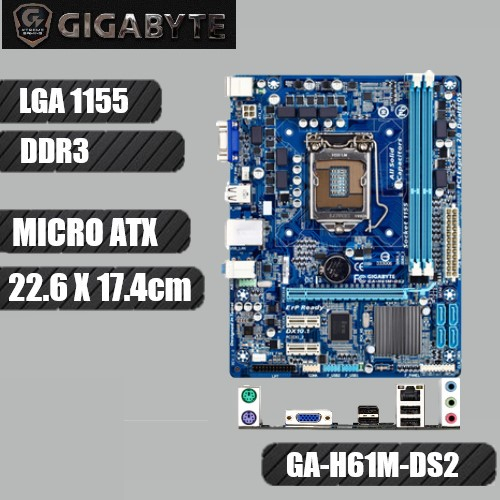 เมนบอร์ด Gigabyte ga-h61m-ds2 socket 1155 gen2-3 พร้อมฝาหลัง