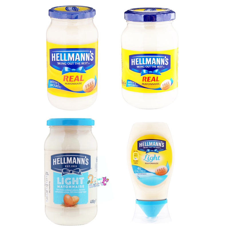 Hellmann’s Real Mayonnaise มายองเนส เข้มข้น Light Mayonnaise เฮลแมนส์ มายองเนส สูตรไลท์ topping dipping hellman