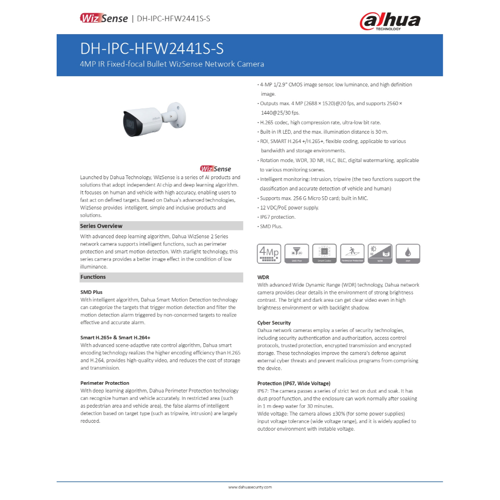 DAHUA กล้องวงจรปิด 4MP มีไมค์ในตัว รุ่น IPC-HFW2441S-S - แบบเลือกซื้อ BY N.T Computer