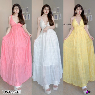 18324 เดรสสายเดี่ยวคล้องคอยาว สายผูกหลัง One-shoulder dress, halter neck, back strap