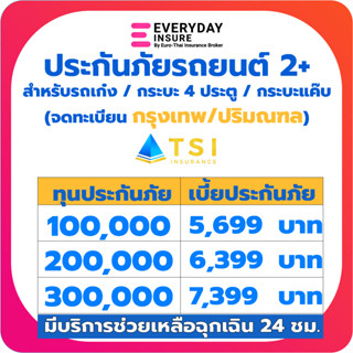 ประกันรถยนต์  ประเภท 2+ ไทยเศรษฐกิจประกันภัย ป้ายทะเบียนรถ กรุงเทพ/ปริมณฑล