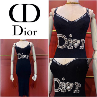 ชุดเดรส CHRISTIAN DIOR EMBROIDERED LOGO KNIT MIDI DRESS