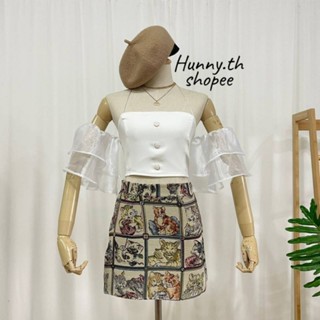 ♡พร้อมส่ง♡ Hunny.th เซ็ท 2 ชิ้น เสื้อปาดไหล่+กระโปรง ลายดอกสีพาสเทล~ เสื้อยืด เสื้อผ้า เดรส ชุดเซ็ต เสื้อแฟชั่น เดรสสั้น