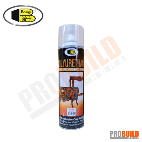 Bosny Polyurethane clear finish spray B113 no.1900 บอสนี่ โพลียูรีเทนสเปรย์ เหมาะสำหรับพ่นตกแต่งวัสดุต่างๆให้เงามัน