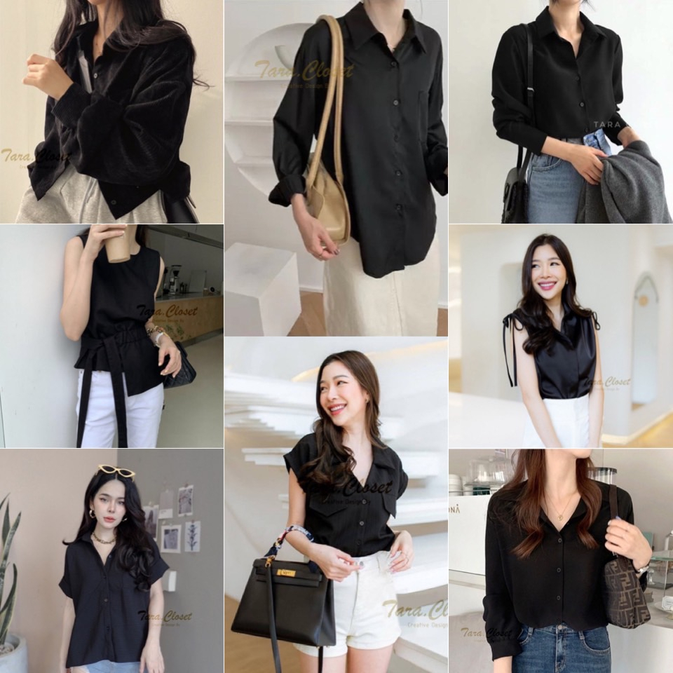 MIX003 เสื้อยอดฮิต สีดำ TARA Black เชิ้ต ครอป สำหรับใส่ไว้อาลัย ใส่ไปงานศพ ใส่เที่ยว ใส่ทำงาน