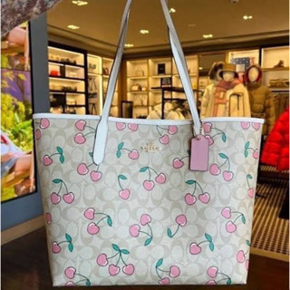 Coach  City Tote In Signature Canvas With Heart Cherry Print