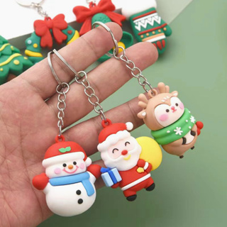 คริสต์มาสน่ารัก Cartoon Keyfob ซานตาคลอสต้นคริสต์มาส Snowman คริสต์มาสของขวัญพวงกุญแจ PVC Keyfob ของขวัญ