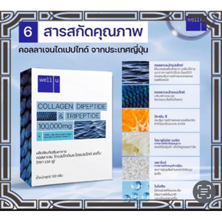 Well U collagen  เวลยู คอลลาเจน  มีไดเปปไทด์และไตรเปปไทด์ วิตามินซี  ไบโอตินใน1 เดียว ขนาด102 กรัม