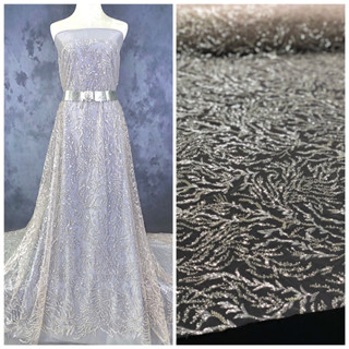 ลูกไม้ปักลูกปัดและเลื่อมลาย All-Over Beaded All-Over Design Lace Fabric