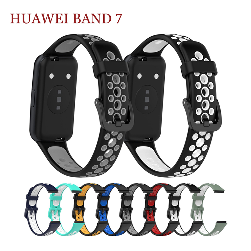 huawei band 6 สายซิลิโคนสองสี huawei band 7 กันเหงื่อและระบายอากาศได้ดี honor band 6 สายซิลิโคน