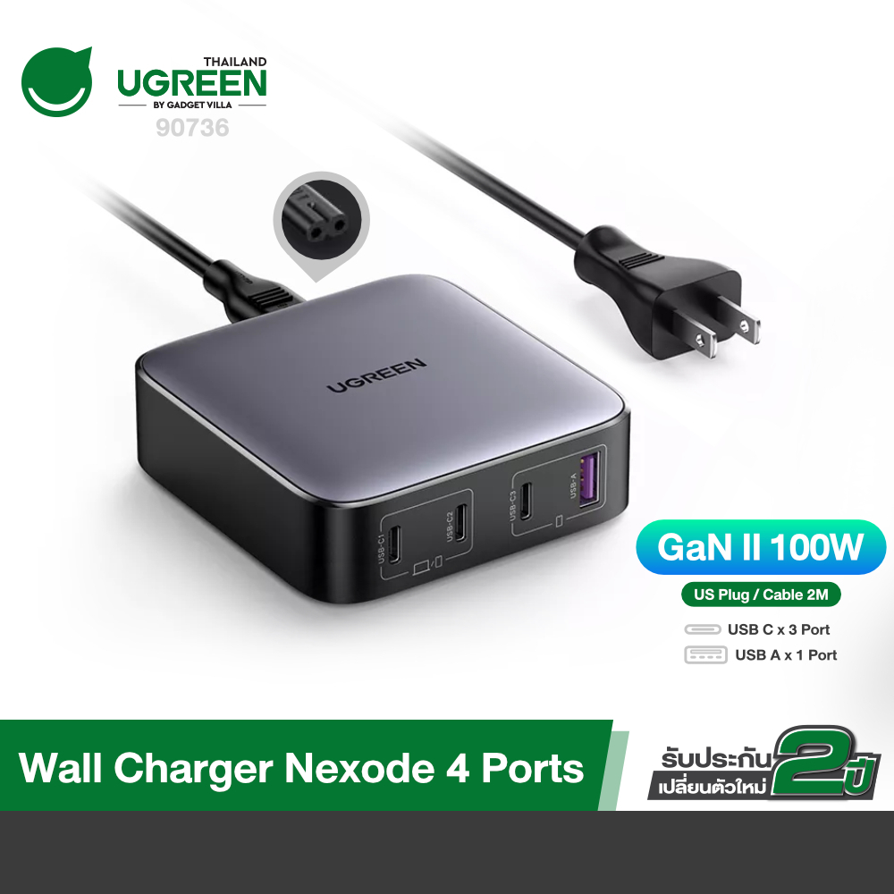 Ugreen ปลั๊กชาร์จเร็ว Nexode 100W 4Ports Charging Station GaN 2 Technology สำหรับ Laptop, MacBook รุ่น 90736
