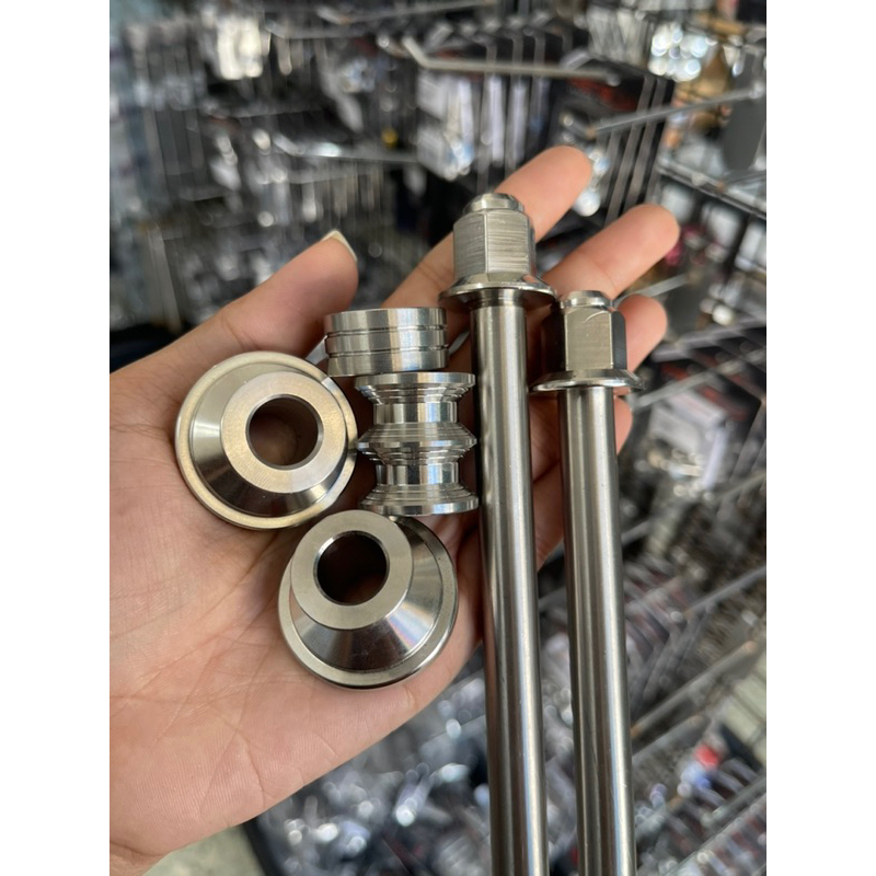 ชุดสุดคุ้ม แกนล้อหน้า+แกนล้อหลัง+บูชล้อหน้า+บูชล้อหลัง W125I/Sบังลม หัวเถิกไมล์ดิจิตอล ได้6ชิ้น อามเดิม