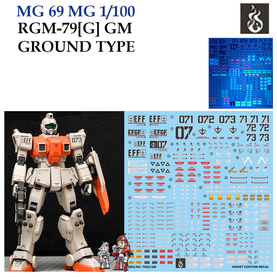 ดีคอลน้ำ [GHOST] MG 69 RX-79[G] RGM-79[G] MG 1/100 (HIQ Water Decal) Fluorescent MG69 GMG69 GMG 69