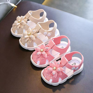 รองเท้าส้นแบนสำหรับเด็กวัยหัดเดิน  รองเท้าเด็ก รองเท้าแตะ มินิมอลลายดอกไม้  baby girl shoes