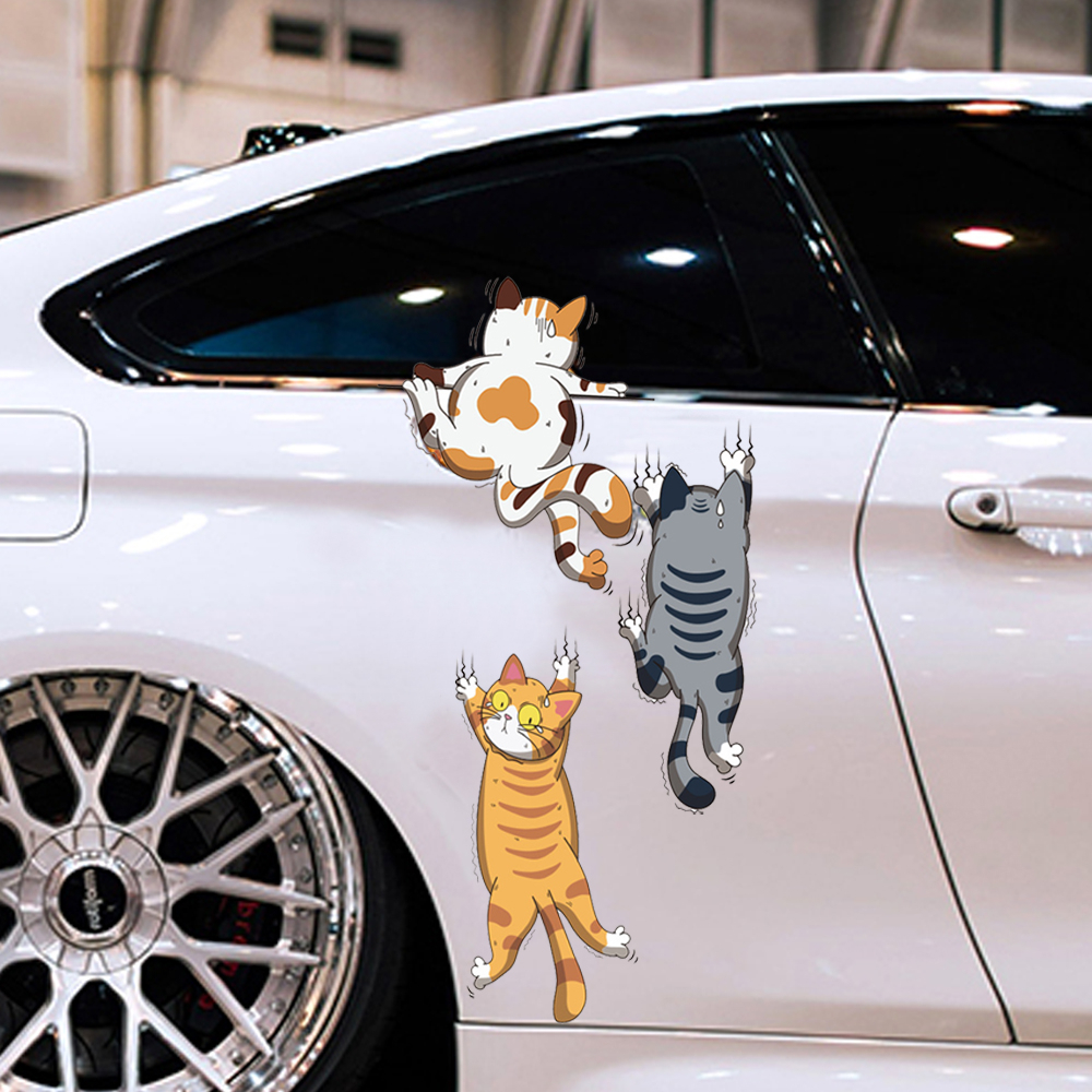 (พร้อมส่ง จากไทย) 3 ตัว / ชุด !! สติกเกอร์แมว-หมาน่ารัก กันน้ํา ลายแมว-หมาตลก สติ๊กเกอร์ติดรถ แต่งรถ ปิดรอยขีดข่วน
