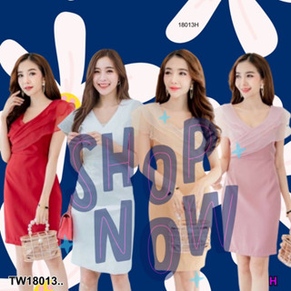 👗Pfashion [ส่งไว!!🚛] P18013 เดรสคอวี อกแต่งระบายผ้าแก้ว ..