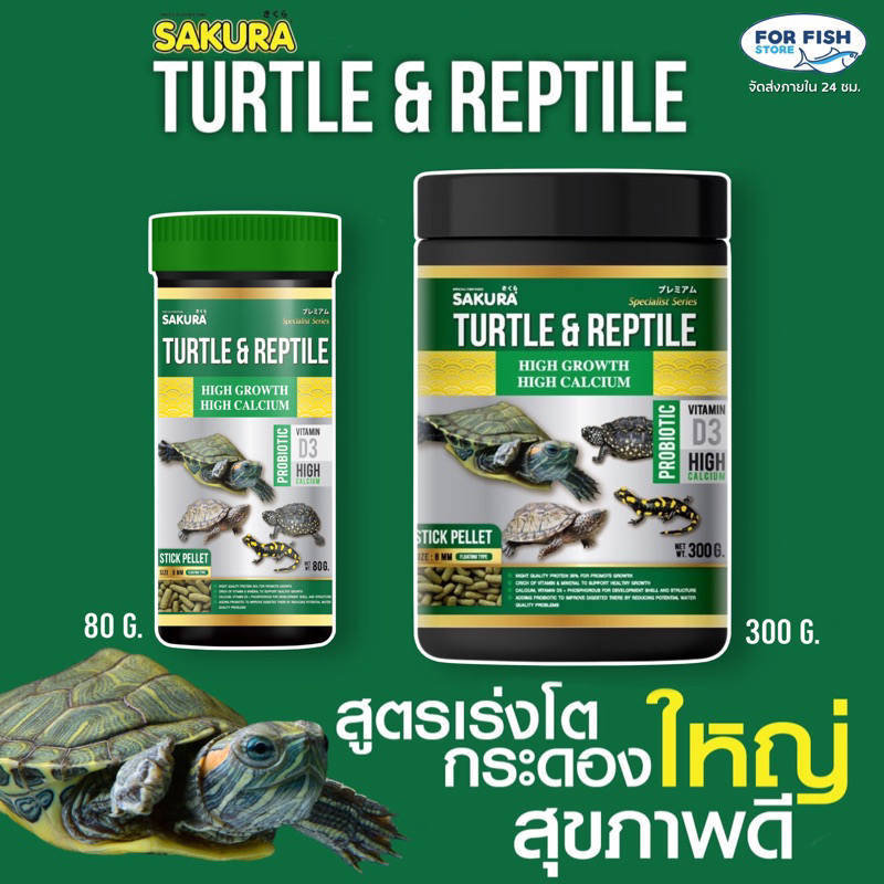 อาหารเต่าน้ำ Sakura Turtle & Reptile สูตรโปรตีนสูง เร่งโต กระดองใหญ่ สุขภาพดี ชนิดเม็ดลอยน้ำ ไม่ทำให้น้ำขุ่นเสีย
