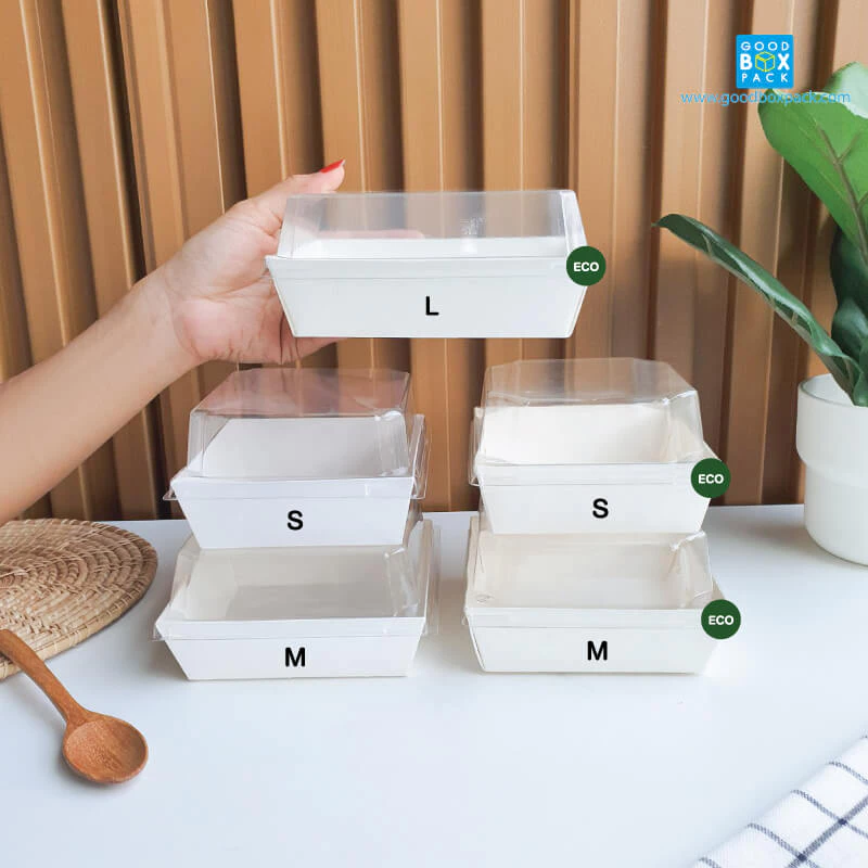 Goodboxpack (แพ็คละ50ชุด) กล่องอาหาร ขึ้นรูป+ฝาพลาสติก ทรงจตุรัส/ผืนผ้า สินค้าขายดี