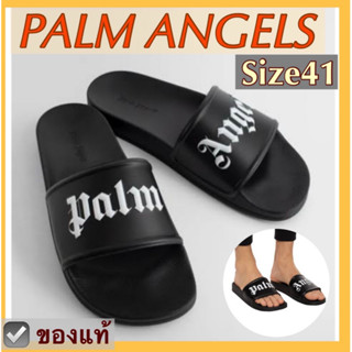 Palm Angels รองเท้าแตะ สีดำ size41 26cm ลายLOGO สีขาว พร้อมถุงผ้า กล่อง slide sandal ปาล์ม แองเจิล streetwear ของแท้