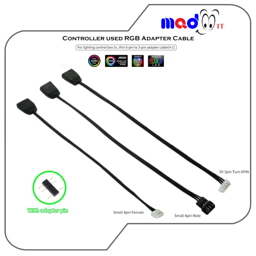 RGB SYNC Cable สายแปลง 5V 3 Pin เป็น 6pin 4Pin 5V ARGB 3P เป็น 4P 6P ใช้กล่องควบคุม coolmoon RGB 5V