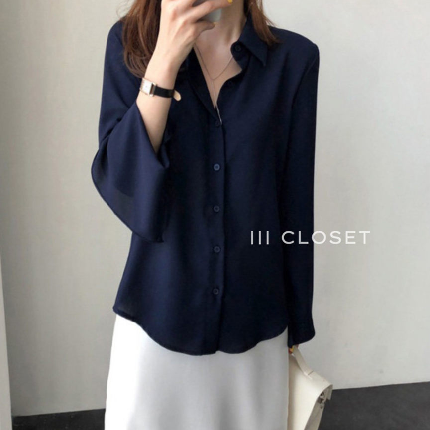 เสื้อเชิ้ต lll Freesize lll IT066 แขนกระดิ่ง กระดุมหน้า รุ่นคลาสสิค ฮิตตลอดกาล เนื้อผ้าไหมอิตาลีอย่างดี ผ้าดี