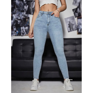 พร้อมส่ง กางเกงยีนส์ สกินนี่ เอวสูง สีอ่อน size L Skinny jeans ขาเดฟ เอว30-32