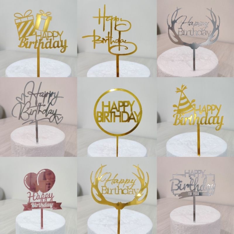 ป้ายปักเค้กอะคริลิคและพลาสติก Happy Birthday ชุดที่2/3