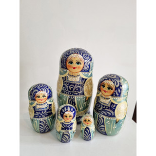 ตุ๊กตารัสเซีย ตุ๊กตาแม่ลูกดก Russia Russian Nesting Dolls สีน้ำเงิน เขียว / ของที่ระลึกจากรัสเซีย  *มือสอง ของสะสม