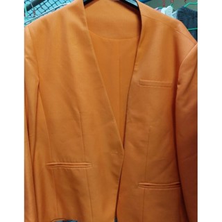เสื้อสูทสีส้ม ไม่มีปก ขนาดใหญ่ 4XL