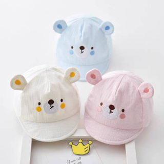 [พร้อมส่ง] หมวกเด็กแรกเกิด - 6 เดือน รอบหัว:40-42 cm. หมวกแก๊ปเด็ก (Cap) แต่งลายหมี 🐻 หมวกแฟชั่นเด็ก