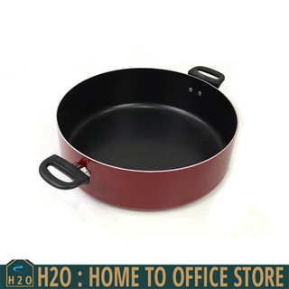[พร้อมส่ง] Cooking Pot หม้อเคลือบ ก้นตื้น หูจับหุ้มพลาสติก สีแดง 36 x 50 x 10 cm