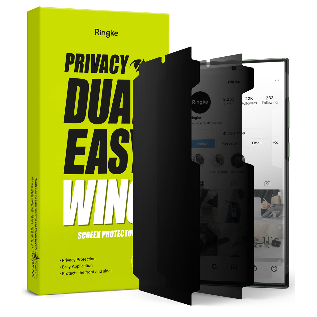 Ringke Privacy Dual Easy Wing Film สำหรับ Galaxy S23 Ultra ตัวป้องกันหน้าจอ Anti-Spy